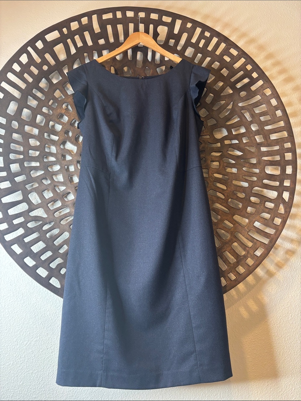 💙 Talbots Italian Flannel Sheath Dress Navy Ruffle Sleeve Lined Women’s 12W 💙